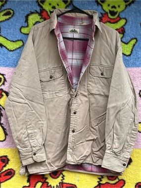 Vintage timber trail Khaki Canvas Flannel Lined Shirt Jacket L